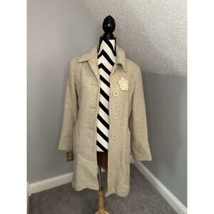 Vintage Marvin Richards Coat Cream/Winter White Overcoat Pockets Flower Sz M